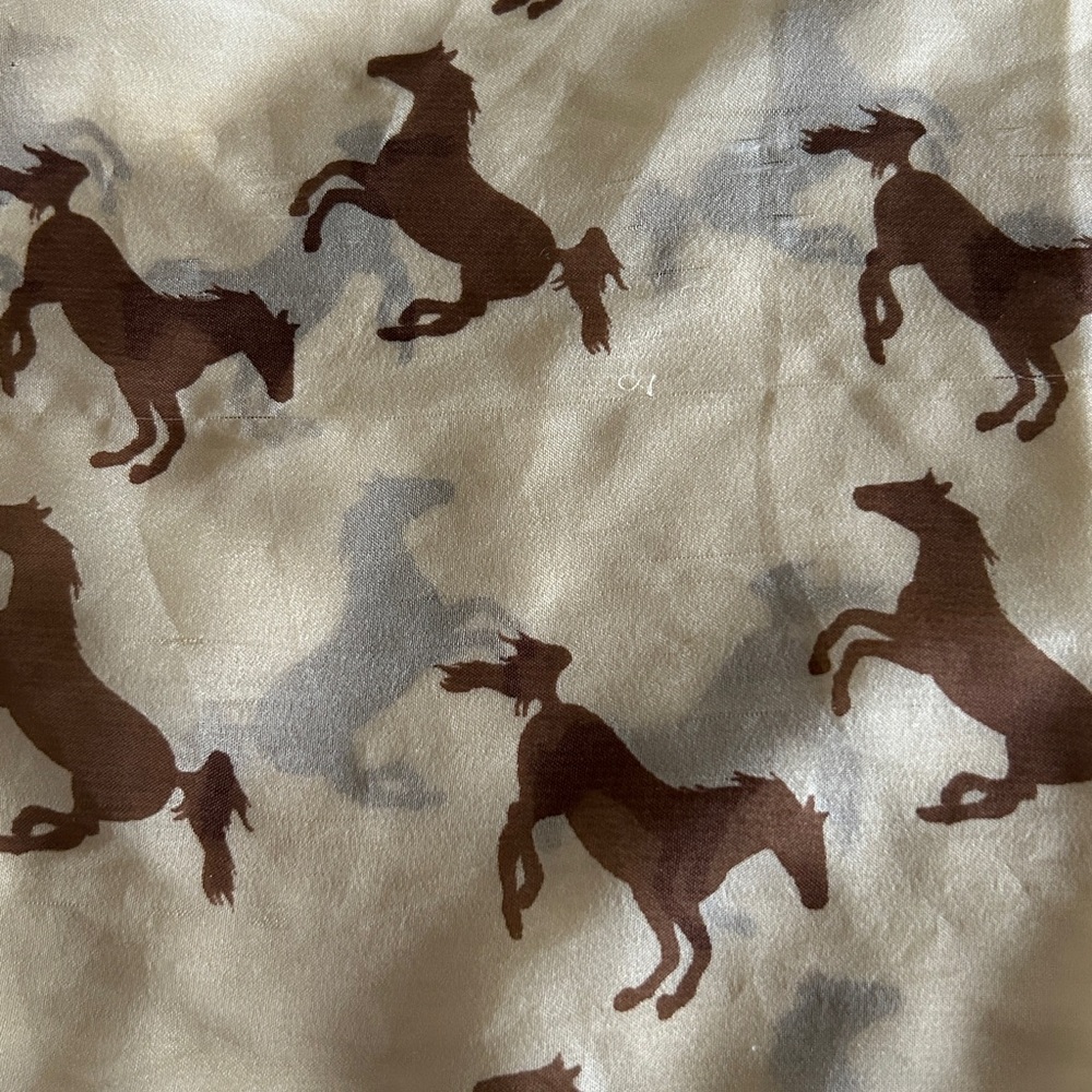 Equestrian Horse Print Scarf in Beige and Brown. Lightweight